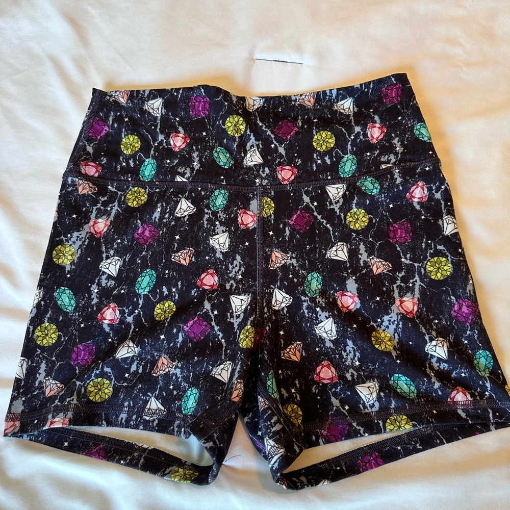 Fleo Black Athletic Shorts with Multicolor Gem Print